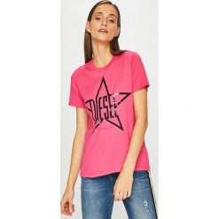 Diesel - Top. Różowe t-shirty Diesel, bez wzorów, z bawełny, bez kołnierzyka, bez ramiączek. W wyprzedaży za 129.90 zł.