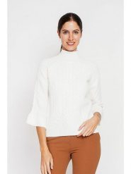 ASSUILI Sweter w kolorze białym rozmiar: 36. Białe swetry Assuili, bez wzorów, ze splotem, klasyczne, bez ramiączek. Za 122.38 zł.