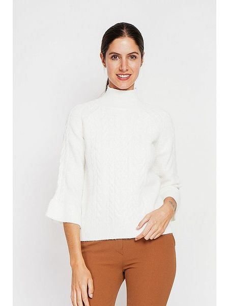 ASSUILI Sweter w kolorze białym rozmiar: 36. Białe swetry Assuili, bez wzorów, ze splotem, klasyczne, bez ramiączek. Za 122.38 zł.