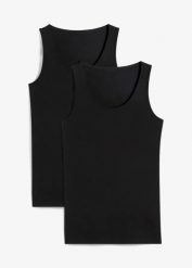 Top z bawełną (2 szt.). Niebieskie topy bonprix, bez wzorów, z bawełny, casualowe, bez kołnierzyka, bez ramiączek. Za 47.99 zł.