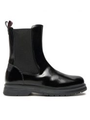 Tommy Hilfiger Botki T4A5-33586-1453999 Czarny. Czarne botki Tommy Hilfiger, bez wzorów, z tworzywa sztucznego, bez obcasa, na płaskiej podeszwie, bez zapięcia. Za 359.99 zł.