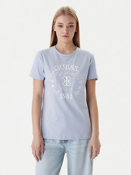 Guess T-Shirt V6RI12 J1314 Błękitny Regular Fit. Niebieskie t-shirty Guess, m, z aplikacjami, z bawełny, bez kołnierzyka, bez ramiączek. Za 179.99 zł.