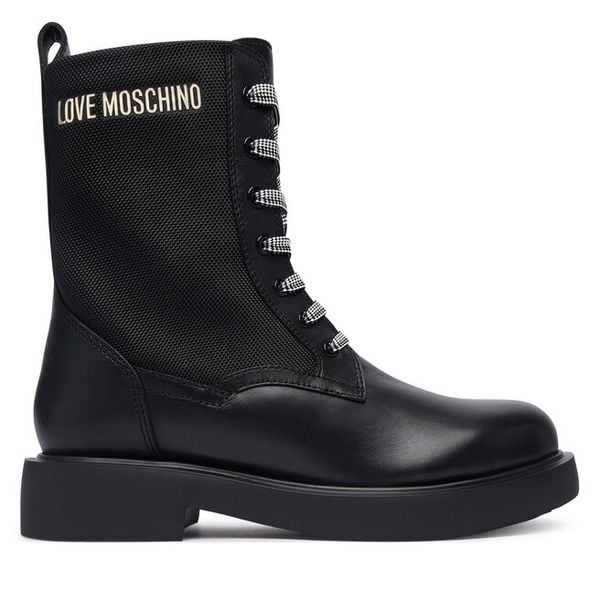 Trzewiki LOVE MOSCHINO. Czarne botki Love Moschino, bez wzorów, bez obcasa, na płaskiej podeszwie, bez zapięcia. Za 1,128.99 zł.