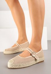 Beżowe Espadryle z Paskiem i Plecionką Darilsa. Brązowe espadryle Born2be, bez wzorów, z jeansu, eleganckie, z okrągłym noskiem, bez obcasa, na płaskiej podeszwie. W wyprzedaży za 84.99 zł.
