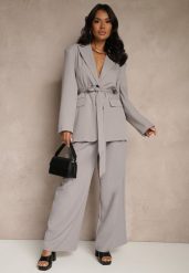 Szare Szerokie Spodnie High Waist o Garniturowym Kroju z Zakładkami Uliadorea. Szare jeansy Renee, m, bez wzorów, z jeansu, eleganckie, z podwyższonym stanem. W wyprzedaży za 91.99 zł.