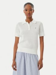 Tommy Hilfiger Sweter WW0WW49362 Biały Slim Fit. Białe swetry Tommy Hilfiger, m, bez wzorów, z bawełny, bez ramiączek. Za 649.99 zł.