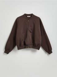 Bawełniana bluza z suwakiem - brązowy. Brązowe bluzy bez kaptura Reserved, l, bez wzorów, z bawełny, bez kaptura. W wyprzedaży za 69.99 zł.