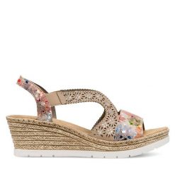Sandały Rieker. Sandały Rieker, bez wzorów, bez obcasa, na koturnie, bez zapięcia. Za 299.99 zł.