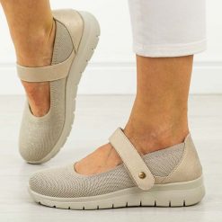 Beżowe półbuty damskie Jezzi Unisoft 8867. Żółte półbuty wsuwane Jezzi, na lato, bez wzorów, z jeansu, eleganckie, bez obcasa, na płaskiej podeszwie. Za 129.00 zł.