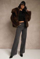 Ciemnoszare Jeansy High Waist z Szerokimi Nogawkami Vetimira. Szare jeansy Renee, l, bez wzorów, z jeansu, z podwyższonym stanem. Za 109.99 zł.