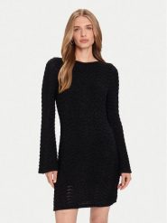 Guess Sukienka dzianinowa W5BK83 Z0192 Czarny Regular Fit. Czarne sukienki Guess, xs, z aplikacjami, z dzianiny, bez kołnierzyka, bez ramiączek. Za 389.99 zł.