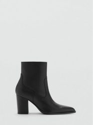Mango Botki Lily 77027120 Czarny. Czarne botki Mango, bez wzorów, ze skóry, bez obcasa, na słupku, bez zapięcia. Za 229.99 zł.