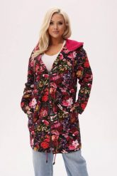 Bluza z kapturem Bloom - florystyczny print z akcentem ważek PLUS SIZE XXL OVERSIZE. Różowe bluzy Moda Size Plus Iwanek, na jesień, plus size, bez wzorów, z bawełny, eleganckie, bez ramiączek, z kapturem. Za 329.90 zł.