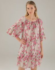 Muślinowa sukienka w kwiaty. Brązowe sukienki Unisono, l, bez wzorów, z bawełny, bez kołnierzyka, bez ramiączek, mini. Za 139.00 zł.
