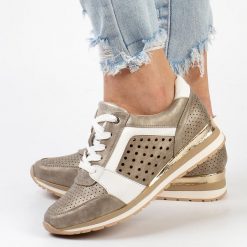 Złote sneakersy damskie, półbuty M.Daszyński 2169-4. Żółte półbuty wsuwane M.Daszyński, w ażurowe wzory, ze skóry, bez obcasa, na obcasie. Za 119.00 zł.