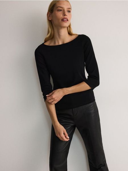 Bluzka z bawełny - czarny. Czarne bluzki Reserved, l, bez wzorów, z bawełny, bez kołnierzyka, bez ramiączek. W wyprzedaży za 35.99 zł.