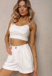 Białe Szorty Typu Bermudy z Bawełną i Lnem High Waist Fiefia. Białe szorty Renee, bez wzorów, z bawełny, eleganckie. W wyprzedaży za 67.99 zł.