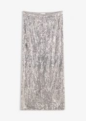 Spódnica midi z cekinami. Szare spódnice bonprix, bez wzorów, midi. Za 119.99 zł.