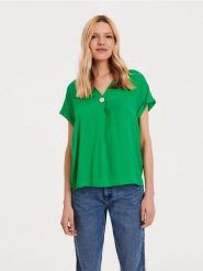 Bluzka z wiskozy - zielony. Zielone bluzki Reserved, l, bez wzorów, z tkaniny, bez kołnierzyka, bez ramiączek. W wyprzedaży za 59.99 zł.