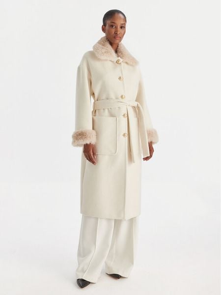 YES LONDON Płaszcz wełniany CD1211ECO Écru Regular Fit. Płaszcze YES LONDON, na zimę, bez wzorów, z syntetyku, bez kaptura. Za 2,749.00 zł.