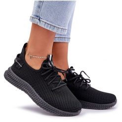 Siateczkowe Wsuwane Buty Sportowe Damskie Czarne. Czarne buty treningowe bez wzorów, z gumy, bez zapięcia. Za 91.24 zł.