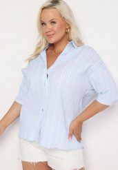 Niebieska Bawełniana Koszula z Dłuższym Tyłem Anastiama. Niebieskie koszule Born2be, xl, bez wzorów, z bawełny, biznesowe, bez kołnierzyka, bez ramiączek. W wyprzedaży za 84.99 zł.