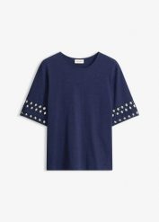 T-shirt z czystej bawełny. Niebieskie t-shirty bonprix, bez wzorów, z bawełny, bez kołnierzyka, bez ramiączek. Za 84.99 zł.