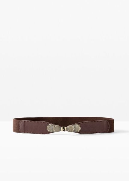 Pasek ze stretchem. Brązowe paski bonprix, bez wzorów, ze skóry. Za 62.99 zł.