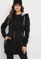 Czarna Bluza z Kapturem o Długim Fasonie z Ozdobną Taśmą Sintoria. Czarne bluzy Born2be, m, bez wzorów, z jeansu, wizytowe, bez ramiączek, z kapturem. W wyprzedaży za 72.24 zł.