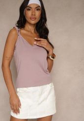 Fioletowy Top z Bawełną i Modalem z Wiązaniem przy Ramiączkach Lileria. Fioletowe topy Renee, l, bez wzorów, z bawełny, wizytowe, bez kołnierzyka, bez ramiączek. W wyprzedaży za 31.99 zł.