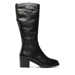 Kozaki Caprice. Czarne kozaki Caprice, bez wzorów, bez obcasa, na słupku, bez zapięcia. Za 589.99 zł.