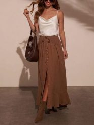 Milan Kiss Spódnica w kolorze brązowym rozmiar: XL. Brązowe spódnice Milan Kiss, xl, bez wzorów, z bawełny, maxi. Za 189.95 zł.