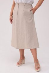 Lniana spódnica Lena w naturalnym kolorze PLUS SIZE OVERSIZE XXL. Spódnice Moda Size Plus Iwanek, na co dzień, l, bez wzorów, ze lnu, eleganckie, midi, dopasowane. Za 349.90 zł.
