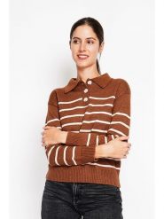 ASSUILI Sweter w kolorze jasnobrązowo-białym rozmiar: 42. Białe swetry Assuili, bez wzorów, klasyczne, bez ramiączek. Za 113.99 zł.