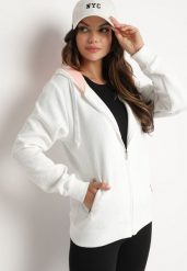 Biała Rozpinana Bluza z Bawełną Kapturem i Tłoczonym Wzorem Arsenia. Białe bluzy Born2be, xl, bez wzorów, z bawełny, bez ramiączek. W wyprzedaży za 93.49 zł.