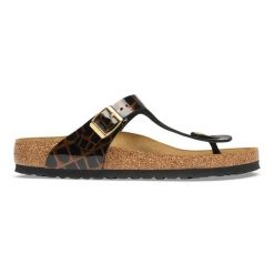 Birkenstock Gizeh LENA Emboss Animal Black Japonki damskie. Czarne japonki Birkenstock, bez wzorów, z jeansu, eleganckie. Za 549.99 zł.
