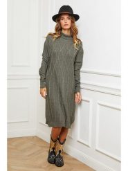 Joséfine Sukienka dzianinowa "Bernie" w kolorze oliwkowym rozmiar: S. Brązowe sukienki Joséfine, na co dzień, s, bez wzorów, z dzianiny, bez kołnierzyka, bez ramiączek, midi, proste. Za 206.42 zł.
