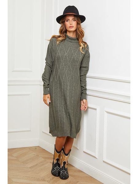Joséfine Sukienka dzianinowa "Bernie" w kolorze oliwkowym rozmiar: M. Brązowe sukienki Joséfine, na co dzień, m, bez wzorów, z dzianiny, bez kołnierzyka, bez ramiączek, midi, proste. Za 202.50 zł.