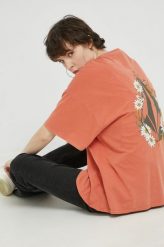 Volcom t-shirt bawełniany kolor pomarańczowy. Brązowe t-shirty Volcom, bez wzorów, z bawełny, bez kołnierzyka, bez ramiączek. W wyprzedaży za 119.99 zł.