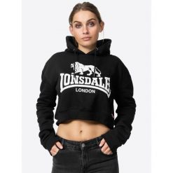 Bluza damska z kapturem Lonsdale Roxeth. Czarne bluzy Lonsdale, bez wzorów, bez ramiączek, z kapturem. Za 199.50 zł.