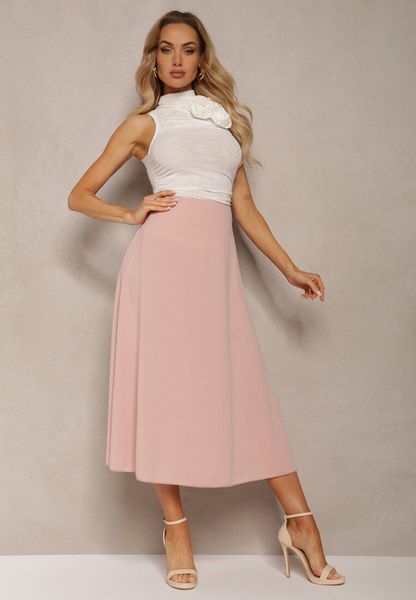 Jasnoróżowa Midi Spódnica Rozkloszowana o Klasycznym Fasonie Namettia. Czerwone spódnice Renee, na co dzień, bez wzorów, eleganckie, midi, proste. Za 39.99 zł.