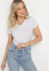 Jasnoszary T-shirt z Bawełny z Trójkątnym Dekoltem Semiora. Szare t-shirty Born2be, m, bez wzorów, z bawełny, klasyczne, bez kołnierzyka, bez ramiączek. Za 49.99 zł.