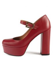 Loft37 Skórzane czółenka w kolorze czerwonym z paskiem rozmiar: 41. Czerwone czółenka loft37, bez wzorów, klasyczne, bez obcasa, bez zapięcia. Za 404.99 zł.