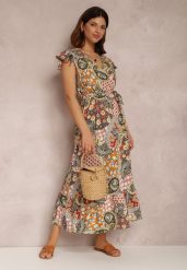 Żółta Sukienka Hesena. Żółte sukienki Renee, na imprezę, l, bez wzorów, z materiału, boho, bez kołnierzyka, bez ramiączek, midi, kopertowe. W wyprzedaży za 55.99 zł.