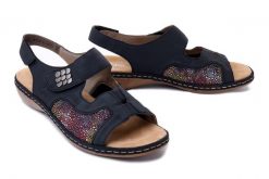 RIEKER 65989-14 blue, sandały damskie. Niebieskie sandały Rieker, bez wzorów, bez obcasa, bez zapięcia. Za 299.90 zł.