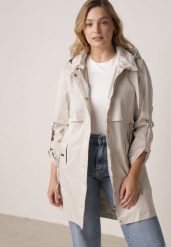 Beżowa Kurtka w Stylu Parki z Odpinanym Kapturem i Sznurkami Enang. Brązowe kurtki Born2be, l, bez wzorów, z jeansu. Za 179.99 zł.