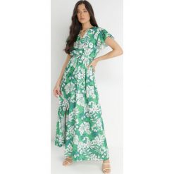 Zielona Sukienka Auclair. Zielone sukienki Born2be, s, z aplikacjami, z materiału, eleganckie, bez kołnierzyka, bez ramiączek, maxi, kopertowe. Za 179.99 zł.