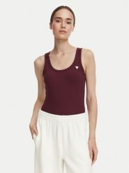 Guess Top V4YP06 K8RT2 Bordowy Slim Fit. Czerwone topy Guess, m, z aplikacjami, z wiskozy, bez kołnierzyka, bez ramiączek. Za 154.99 zł.