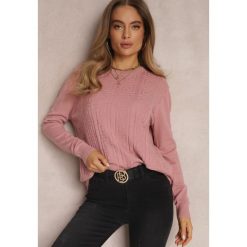 Różowy Sweter z Geometrycznym Tłoczeniem Hephair. Czerwone swetry Renee, l, bez wzorów, prążkowane, casualowe, bez ramiączek. W wyprzedaży za 84.49 zł.
