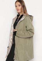 Ciemnozielona Kurtka Dwustronna z Nieodpinanym Kapturem i Metalicznym Efektem Lirednil. Zielone kurtki Born2be, l, bez wzorów, eleganckie. W wyprzedaży za 153.99 zł.